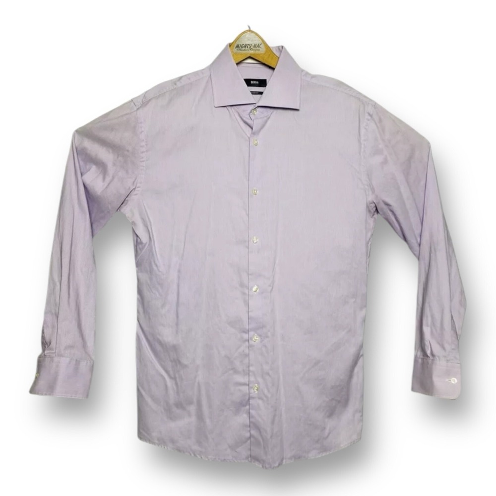 BOSS Hugo Boss Mens Purple & White Pinstripe L/S Ctn Btn Down Size 17/34-35